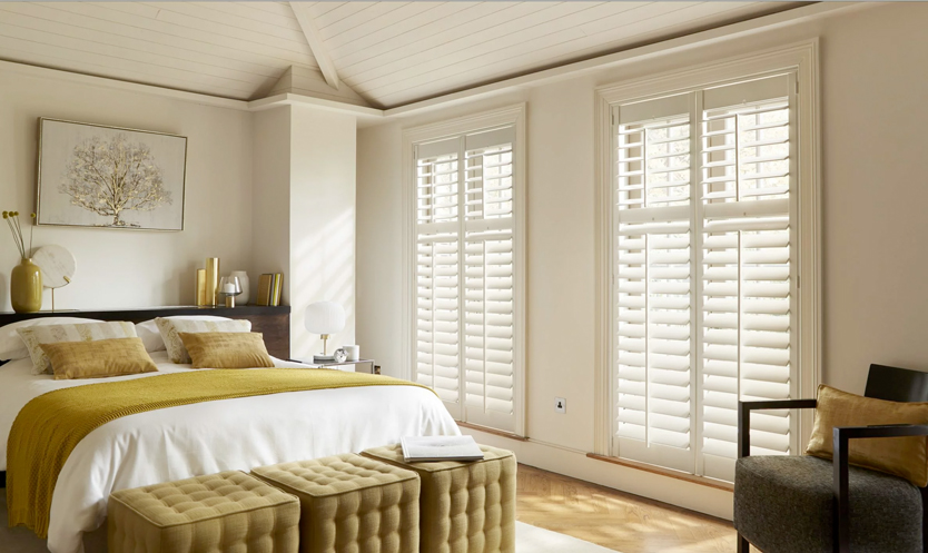 Window shutters with centre tilt rods Premium window shutters supplied and fitted by The Valley Shutter Co West Yorkshire and North West England.